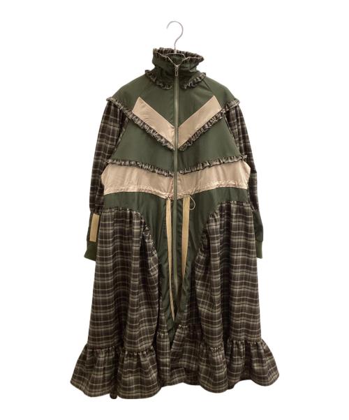 HEIHEI（ヘイヘイ）HEIHEI (ヘイヘイ) トラックナイロンフリルドレス ブラウン サイズ:表記なしの古着・服飾アイテム
