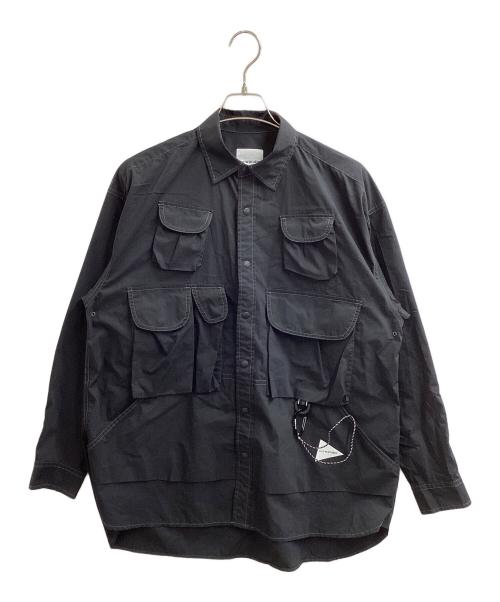 and wander（アンドワンダー）and wander (アンドワンダー) MULTI POKET LS SHIRT ブラック サイズ:Lの古着・服飾アイテム