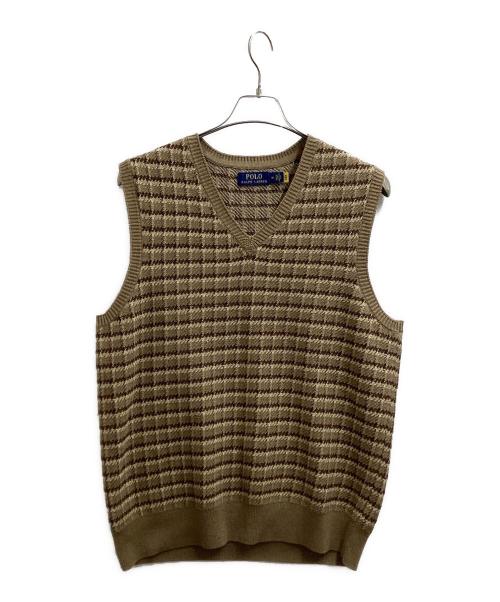 POLO RALPH LAUREN（ポロ・ラルフローレン）POLO RALPH LAUREN (ポロ・ラルフローレン) checked cotton cashmere sweater vest ブラウン サイズ:Mの古着・服飾アイテム
