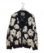 MAISON SPECIALメゾンスペシャル）の古着「ネオグランジフラワーカットジャガードプライムオーバーVネックニットカーディガン / 11222361327」｜ブラック×ホワイト