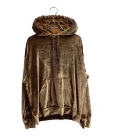 PERKS AND MINI（パークスアンドミニ）の古着「verg 2.0 velour drawstring hoodie」｜ゴールド