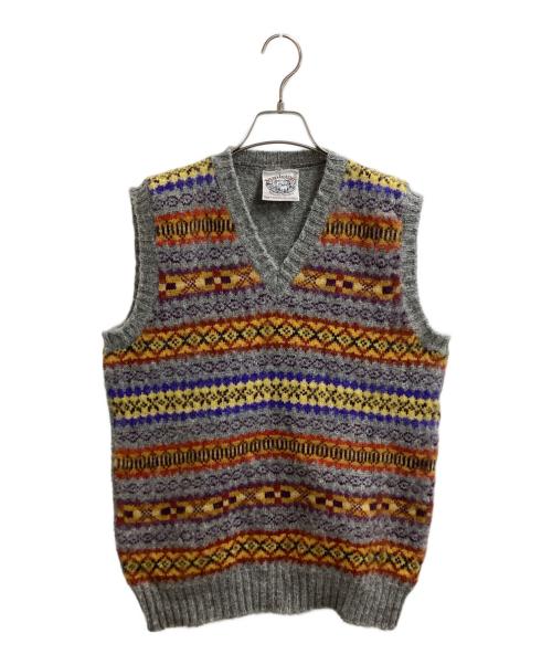 JAMIESONS（ジャミーソンズ）jamiesons (ジャミーソンズ) 総柄ニットベスト グレー サイズ:Lの古着・服飾アイテム