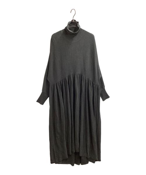 Curensology（カレンソロジー）Curensology (カレンソロジー) ウール ハイネック ギャザー ワンピース グレー サイズ:Freeの古着・服飾アイテム