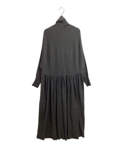 Curensology（カレンソロジー）Curensology (カレンソロジー) ウール ハイネック ギャザー ワンピース グレー サイズ:Freeの古着・服飾アイテム