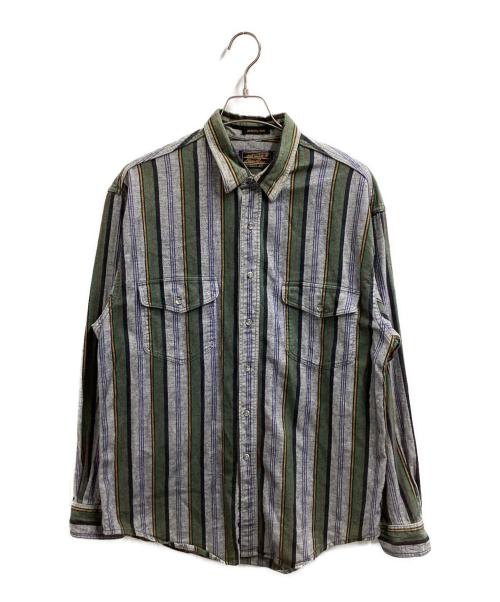 Eddie Bauer（エディーバウアー）Eddie Bauer (エディーバウアー) ストライプシャツ / 黒タグ後期 / 80s~ オリーブ サイズ:表記無しの古着・服飾アイテム