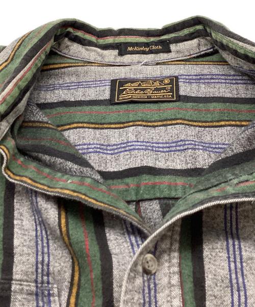 Eddie Bauer（エディーバウアー）Eddie Bauer (エディーバウアー) ストライプシャツ / 黒タグ後期 / 80s~ オリーブ サイズ:表記無しの古着・服飾アイテム