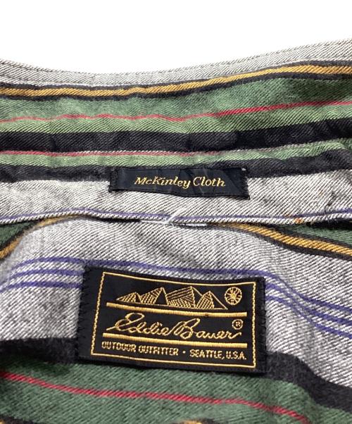 Eddie Bauer（エディーバウアー）Eddie Bauer (エディーバウアー) ストライプシャツ / 黒タグ後期 / 80s~ オリーブ サイズ:表記無しの古着・服飾アイテム