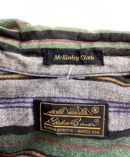 Eddie Bauer（エディーバウアー）Eddie Bauer (エディーバウアー) ストライプシャツ / 黒タグ後期 / 80s~ オリーブ サイズ:表記無しの古着・服飾アイテム