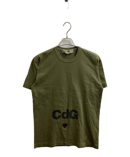 PLAY COMME des GARCONS（プレイコムデギャルソン）PLAY COMME des GARCONS (プレイコムデギャルソン) ハートワッペンプリントTシャツ AE-T102  AD2020  グリーン サイズ:XLの古着・服飾アイテム