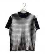 COMME des GARCONS HOMMEコムデギャルソン オム）の古着「生地切替ストライプTシャツ / HC-T008 / AD2018」｜ホワイト×ブラック
