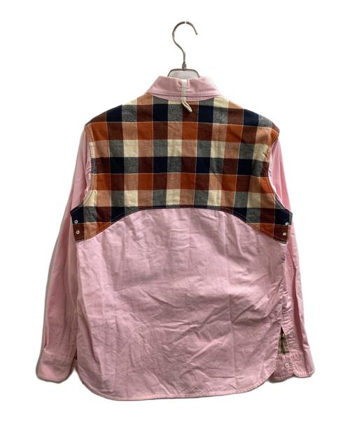 eYe COMME des GARCONS JUNYAWATANABE MAN（アイ コム デ ギャルソン ジュンヤ ワタナベ マン）eYe COMME des GARCONS JUNYAWATANABE MAN 刺繍ロゴ チェック切替 オックスフォードシャツ  / WT-B904 /AD2017 ピンク サイズ:Mの古着・服飾アイテム