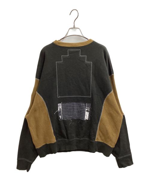 C.E（シーイー）C.E (シーイー) WIDE RIB CUT CREW NECK / クルーネックスウェット グレー×ブラウン サイズ:Lの古着・服飾アイテム