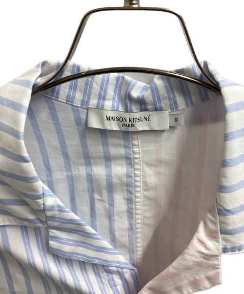 maison kitsune（メゾンキツネ）MAISON KITSUNE (メゾンキツネ) Hawaiian Shirt Color Block Stripes　/　IM00470WC2024 ブルー×ピンク サイズ:XSの古着・服飾アイテム