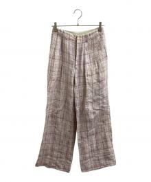 AURALEE（オーラリー）の古着「LINEN SILK CHECK PANTS　/　A23SP04NC」｜ピンク