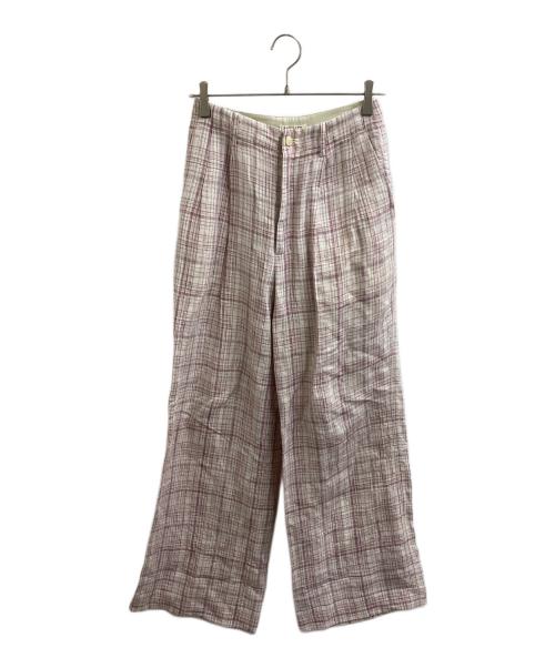 AURALEE（オーラリー）AURALEE (オーラリー) LINEN SILK CHECK PANTS　/　A23SP04NC ピンクの古着・服飾アイテム