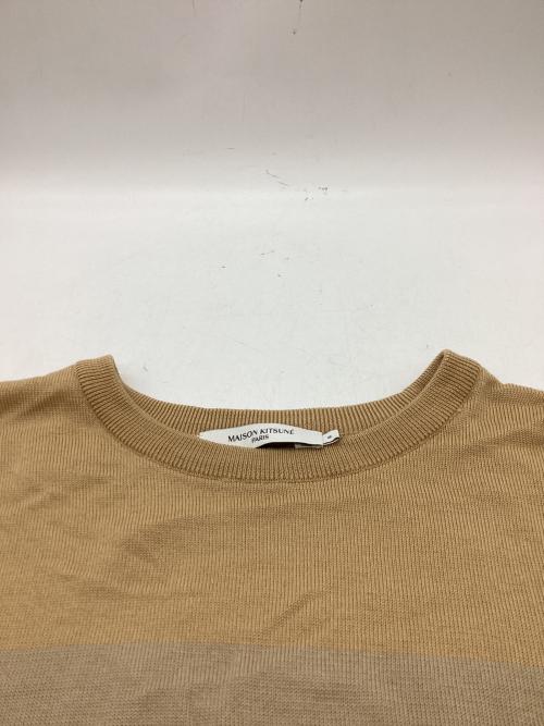 maison kitsune（メゾンキツネ）MAISON KITSUNE (メゾンキツネ) 切替ニット ベージュ サイズ:Mの古着・服飾アイテム
