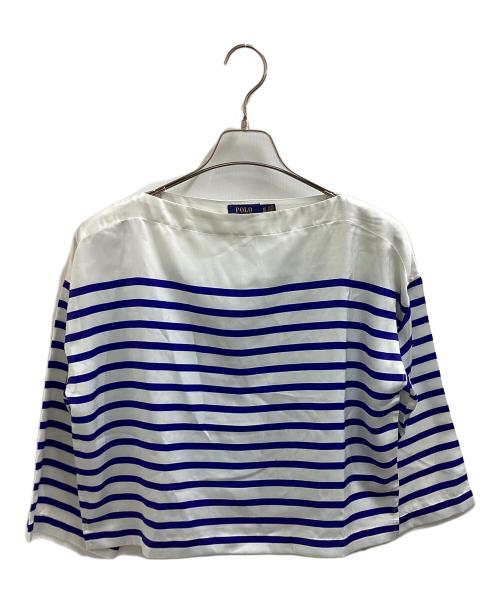 POLO RALPH LAUREN（ポロ・ラルフローレン）POLO RALPH LAUREN (ポロ・ラルフローレン) サテンボーダーブラウス ホワイト×ブルー サイズ:XSの古着・服飾アイテム