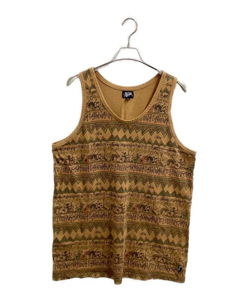 stussy（ステューシー）stussy (ステューシー) REGGAE TOMTOM 総柄タンクトップ / USA製 OLD ブラウン サイズ:Lの古着・服飾アイテム
