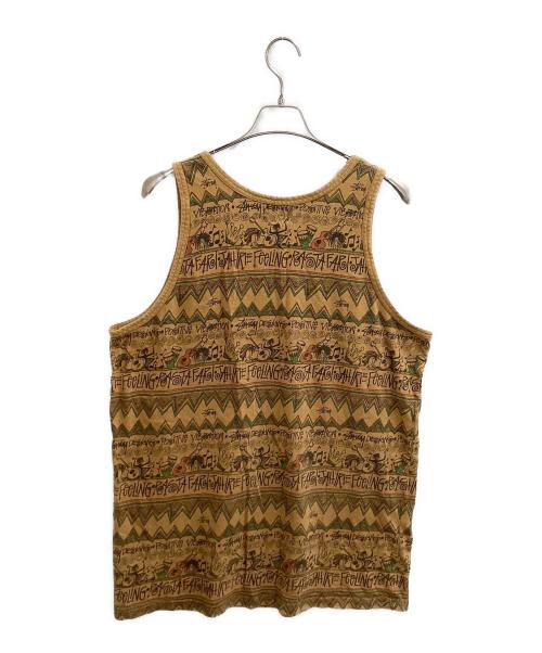 stussy（ステューシー）stussy (ステューシー) REGGAE TOMTOM 総柄タンクトップ / USA製 OLD ブラウン サイズ:Lの古着・服飾アイテム