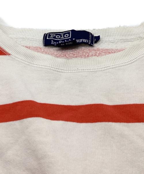 POLO RALPH LAUREN（ポロ・ラルフローレン）POLO RALPH LAUREN (ポロ・ラルフローレン) ボーダークルーネックスウェット ホワイト×オレンジ サイズ:Lの古着・服飾アイテム