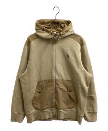 POLO RALPH LAUREN（ポロ・ラルフローレン）の古着「異素材切替ジップパーカー」｜ベージュ