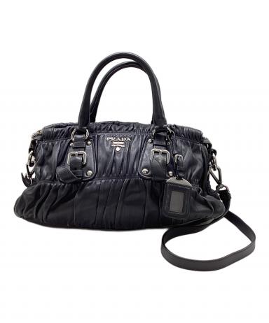 中古・古着通販】PRADA (プラダ) NAPPA ギャザー2WAYバッグ ネイビー