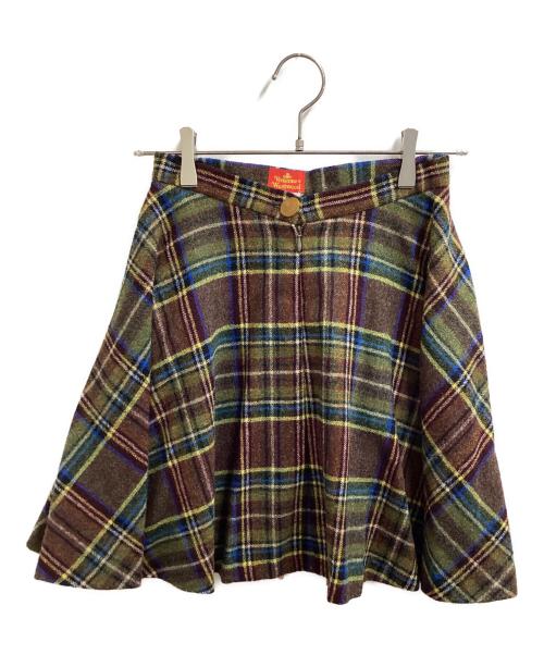 Vivienne Westwood（ヴィヴィアンウエストウッド）Vivienne Westwood (ヴィヴィアンウエストウッド) タータンチェックミニスカート ブラウン サイズ:40の古着・服飾アイテム