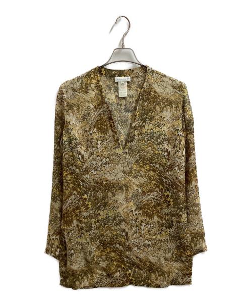 CELINE（セリーヌ）CELINE (セリーヌ) マーブルデザイン スキッパーシルクシアーカットソー / フランス製 イエロー サイズ:40の古着・服飾アイテム