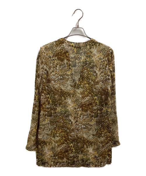 CELINE（セリーヌ）CELINE (セリーヌ) マーブルデザイン スキッパーシルクシアーカットソー / フランス製 イエロー サイズ:40の古着・服飾アイテム