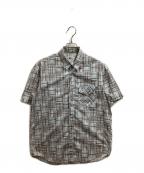 stussyステューシー）の古着「半袖チェックウエスタンシャツ / OLD 白タグ USA製」｜グレー×ブルー