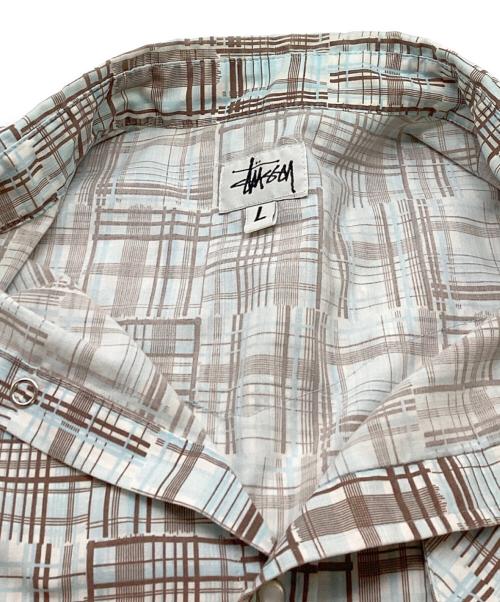 stussy（ステューシー）stussy (ステューシー) 半袖チェックウエスタンシャツ / OLD 白タグ USA製  グレー×ブルー サイズ:Lの古着・服飾アイテム