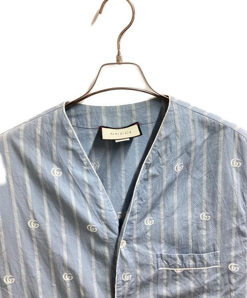 GUCCI（グッチ）GUCCI (グッチ) GGストライプコットンシャツ ブルー サイズ:44の古着・服飾アイテム