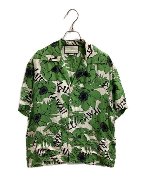 GUCCI（グッチ）GUCCI (グッチ) ポピーフラワープリントシルクシャツ グリーン サイズ:44の古着・服飾アイテム