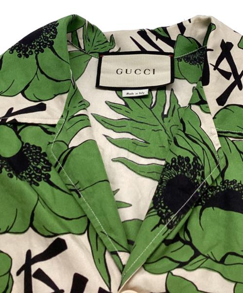 GUCCI（グッチ）GUCCI (グッチ) ポピーフラワープリントシルクシャツ グリーン サイズ:44の古着・服飾アイテム