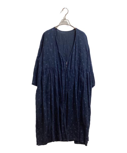 nest Robe（ネストローブ）nest Robe (ネストローブ) 花柄リネンワンピース　/　01171-1009 ネイビー サイズ:不明の古着・服飾アイテム