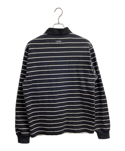 stussy（ステューシー）stussy (ステューシー) STRIPED RUGBY SHIRT ブラック サイズ:Mの古着・服飾アイテム