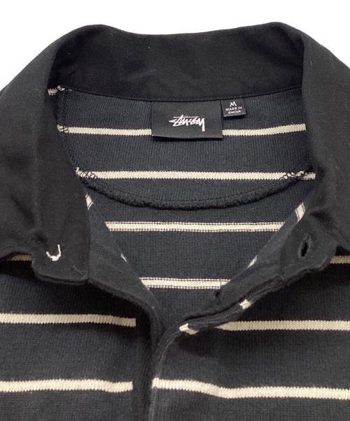 stussy（ステューシー）stussy (ステューシー) STRIPED RUGBY SHIRT ブラック サイズ:Mの古着・服飾アイテム