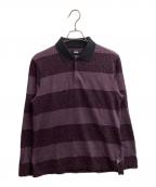 stussyステューシー）の古着「LONG SLEEVE SWIRL STRIPE POLO」｜パープル