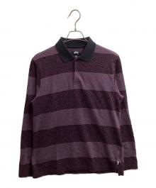 stussy（ステューシー）の古着「LONG SLEEVE SWIRL STRIPE POLO」｜パープル