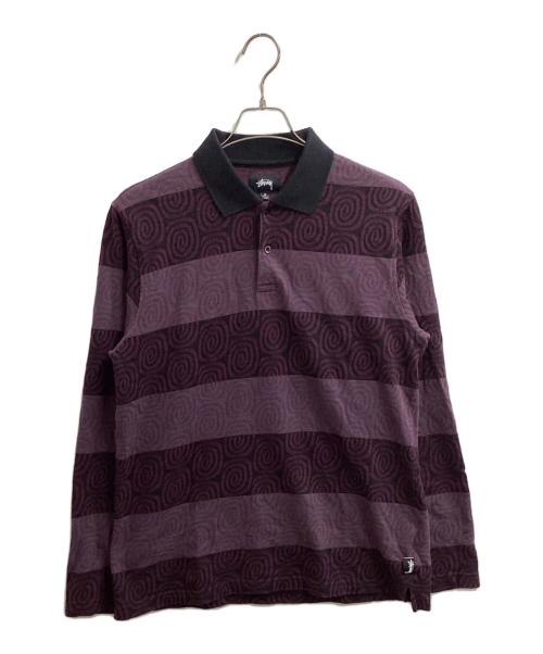 stussy（ステューシー）stussy (ステューシー) LONG SLEEVE SWIRL STRIPE POLO パープル サイズ:Ｍの古着・服飾アイテム
