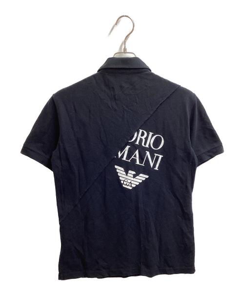 EMPORIO ARMANI（エンポリオ アルマーニ）EMPORIO ARMANI (エンポリオ アルマーニ) アシンメトリーデザイン ロゴプリントポロシャツ ブラック サイズ:Lの古着・服飾アイテム