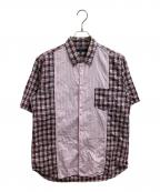 COMME des GARCONS HOMMEコムデギャルソン オム）の古着「半袖ストライプチェック切替シャツ / HA-B037 / AD2017」｜レッド×ピンク