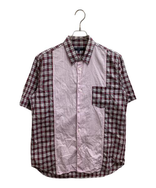 COMME des GARCONS HOMME（コムデギャルソン オム）COMME des GARCONS HOMME (コムデギャルソン オム) 半袖ストライプチェック切替シャツ / HA-B037 / AD2017 レッド×ピンク サイズ:Lの古着・服飾アイテム