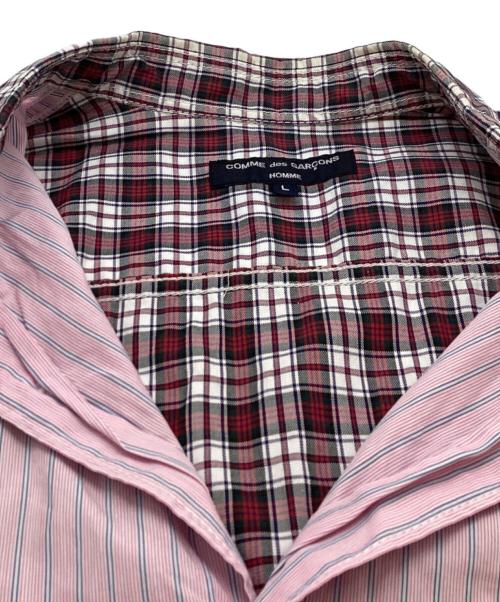 COMME des GARCONS HOMME（コムデギャルソン オム）COMME des GARCONS HOMME (コムデギャルソン オム) 半袖ストライプチェック切替シャツ / HA-B037 / AD2017 レッド×ピンク サイズ:Lの古着・服飾アイテム