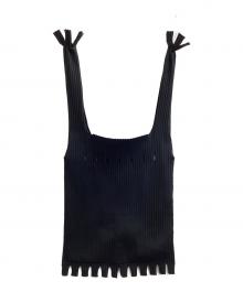 me ISSEY MIYAKE（ミーイッセイ ミヤケ）の古着「FRINGE FINE KNIT PLEATS BAG / フリンジファインニットプリーツバッグ / MI52AG331」｜ブラック