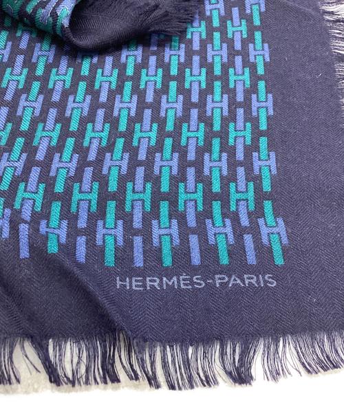 HERMES（エルメス）HERMES (エルメス) カシミヤシルクＨロゴ大判ストール ネイビーの古着・服飾アイテム