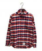 Thom Browneトムブラウン）の古着「ラウンドカラーチェックシャツ　/　MWL006AW6218」｜レッド×ブルー