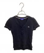 BURBERRY BLUE LABELバーバリー ブルー レーベル）の古着「ヘンリーネック半袖ニット / FB524-116-09」｜ブラック