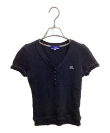 BURBERRY BLUE LABEL（バーバリー ブルー レーベル）の古着「ヘンリーネック半袖ニット / FB524-116-09」｜ブラック