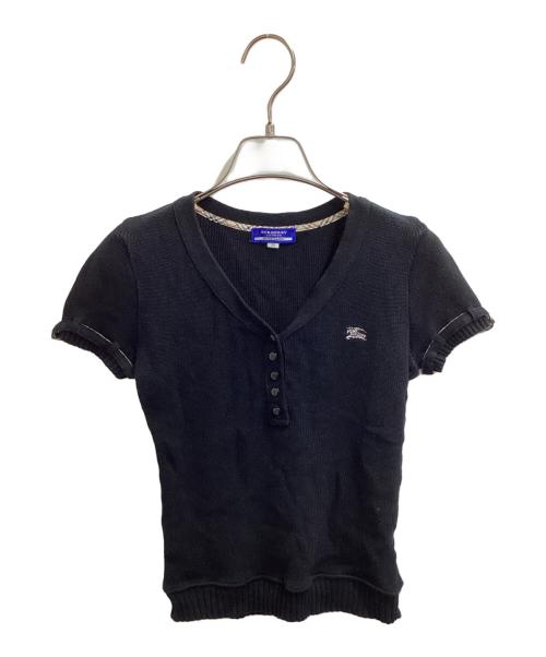 BURBERRY BLUE LABEL（バーバリー ブルー レーベル）BURBERRY BLUE LABEL (バーバリー ブルー レーベル) ヘンリーネック半袖ニット / FB524-116-09 ブラック サイズ:38の古着・服飾アイテム